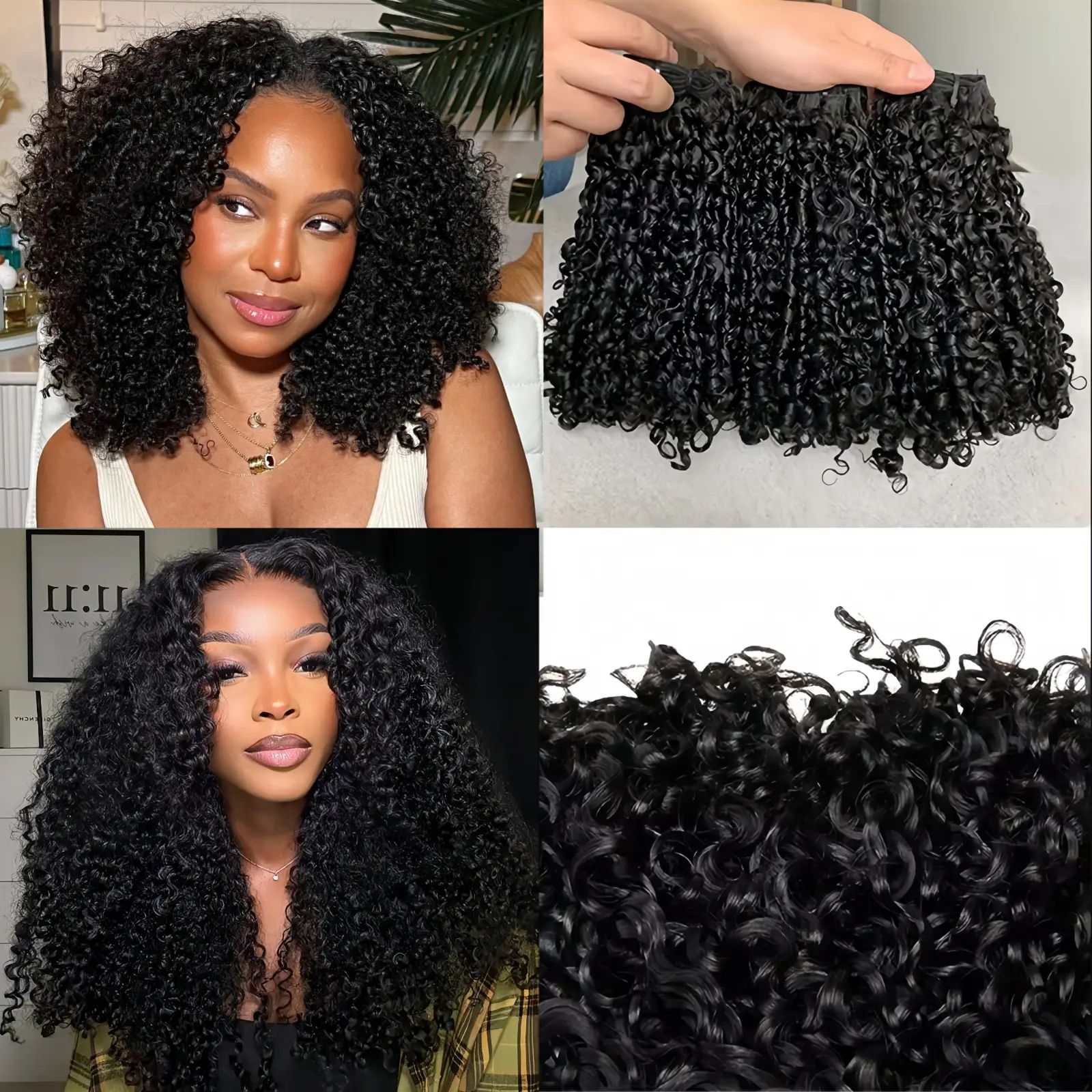 VIPbeauty Curly Bundles 10-32 Inch Brazilian Hair Weave Pissy Curls Double Drawn Human Hair Bundles Extensions