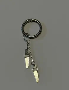 Saw Keychain with Two Detailed Toothed Edge Charms Sturdy Ring for Keys Functional and Stylish Accessory
