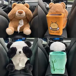 Plush Bear Car Tissue Box 2-in-1 Car Tissue Box and Trash Can Cute Napkin Tissue Paper Holder Creative Car Armrest Tissue Case