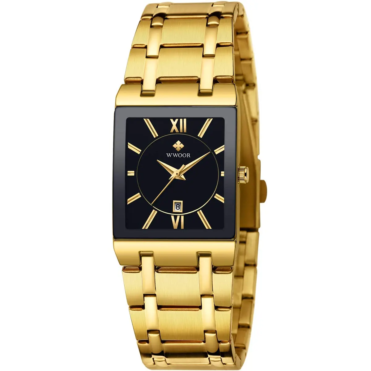 WWOOR Square Watches for Men and Women Stainless Steel Mens Square Watch with Date Waterproof Analog Quartz Fashion Business Casual Wristwatch