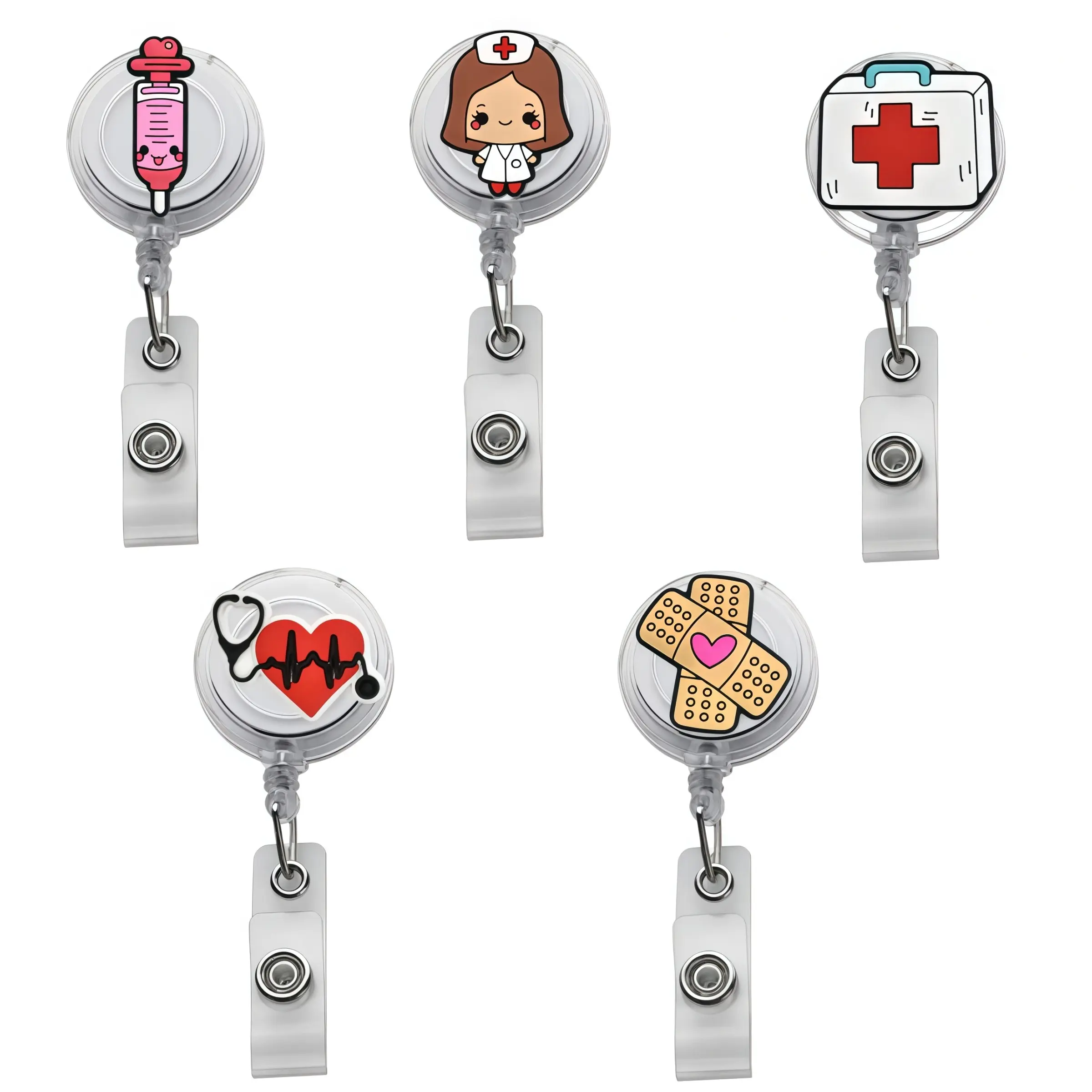 5 Retractable Badge Reels with Stethoscope Design, Medical Badge Reel, Durable PVC Structure, Smooth ID Rotation, Easy Clip-On, Ideal for Nurses Doctors Nursing Students