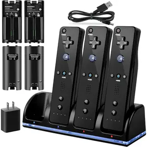4-in-1 Charger Station for Wii/Wii U Remote Controller,  with 4 Pack 2800mAh Rechargeable  Pack+4 Port  Station+Plugs+USB ,Not Ilude Remote (Black)
