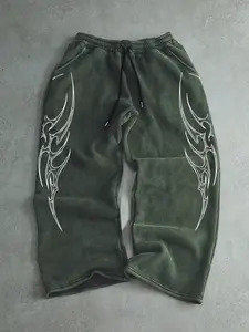 Lightning Graffiti Print Elastic Waist Sweatpants, Comfortable Retro Street Style Fitted Straight Pants for Fall & Winter, Perfect for Fashion Enthusiasts