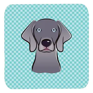 Carolines Treasures  3.5 x 3.5 In. Checkerboard Blue Weimaraner Foam Coasters- Set Of 4