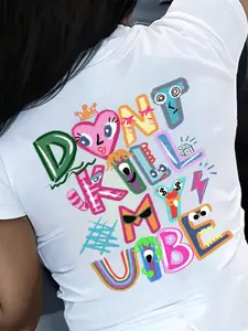 Women's Colorful Slogan Round Neck Graphic Tee, Fashion Casual Short Sleeve T-shirt for Daily Wear, Ladies Clothes for All Seasons