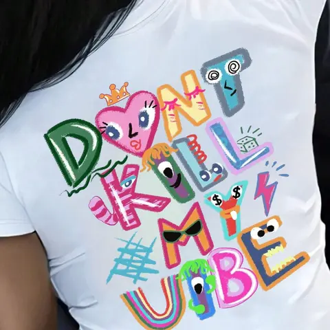 Women's Colorful Slogan Round Neck Graphic Tee, Fashion Casual Short Sleeve Summer Streetwear T-shirt for Daily Wear, Ladies Clothes for All Seasons, Everyday Print Tops, Casual T Shirts