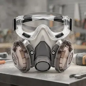Reusable Half-Face Dust Face Masks with Anti-Fog Safety Goggles, Dual-Filter Cover for Industrial Dust, Woodworking, Home Renovation Projects
