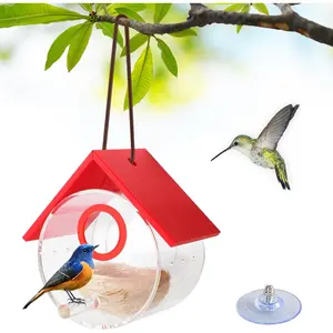 Hummingbird House, Acrylic Transparent Bird Houses Outside, Window Birdhouse for Viewing Inside with Strong Suction Cup, Great for Bluebird Finch Chickadee Nesting Transparent Suction Cup Bird House