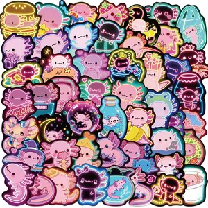 50 Cartoon Neon Hexagon Dragon Stickers, Cute Creative Waterproof Decorative Stickers for Water Bottles and Notebooks