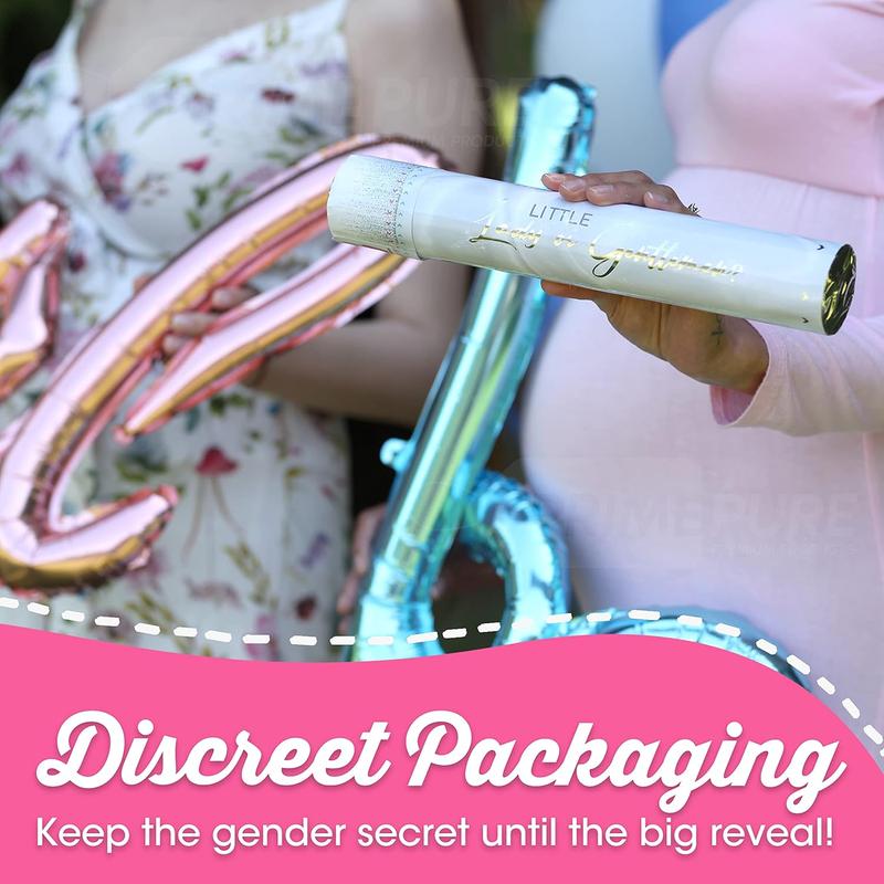 Gender Reveal Confetti Cannon - Biodegradable Powder Party Poppers - Pink 2 Pack - Baby Girl Gender Reveal Smoke Bomb Cannons Confetti Poppers