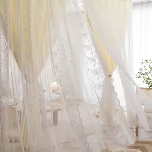 1pc New Arrival Silk Look Curtain Headboard, Double Layered Princess Style Sheer Drapes, Casual Half Light Blocking Living Room Curtains