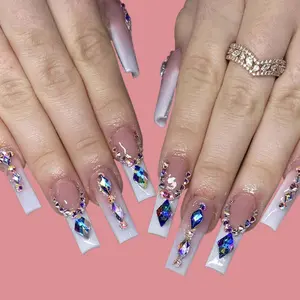 French Tip, Diamond Rhinestone Design, Press On Nails 24 Piece Set, Wear in 3 Minutes
