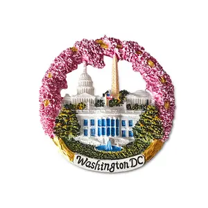 Round Resin Washington D.C. Landmark Refrigerator Magnet - USA Travel Keepsake, Tourist Gift, Office Whiteboard Accessory, Graduation Souvenir, Quirky Home Decor