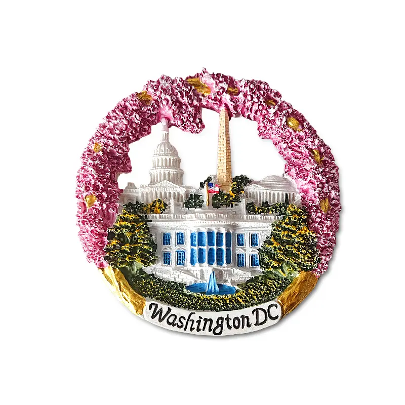 Durable Modern Round Resin Washington D.C. Landmark Refrigerator Magnetic Disc - USA Travel Keepsake, Tourist Gift, Home Decor Accessory, Room Decor, Pouch with Magnets