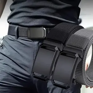 1PC Adjustable Men's Canvas Tactical Belt, Automatic Buckle Design, Durable Workwear Strap for Daily Wear, Outdoor Activities & Military Training