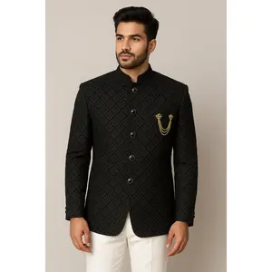 Black Embroidered Regal Suit Set (2 Piece)