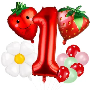 19 Pcs Strawberry Balloons for First Birthday Party, Sweet Berry Theme Party Decorations for Girls