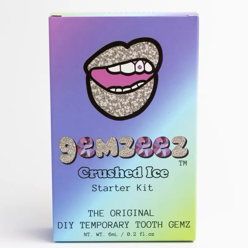 Gemzeez DIY Temporary Tooth Gem Starter Kit 2.0 Bundle - 1000 Gemz, 4 Microbrush Applicators, White Gemz Pencil Picker, UV Bonding Glue, Cleansing Gel, Mini UV Light, 4 Cotton Rolls