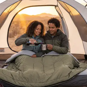 Lightweight Double Sleeping Bag for Adults in Cold & Warm Weather – Waterproof & Machine Washable – for Camping, Backpacking & Hiking – 2 Person Sleeping Bag