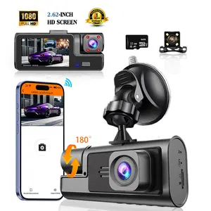 3 Channel Car Dash Cam WiFi Night Vision 1080P Car DVR with 24/7 Parking Mode 180° Adjustable HD Screen Video Surveillance