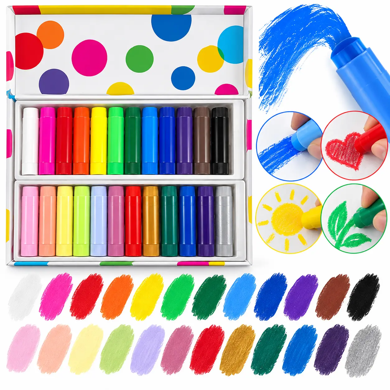 Halloween Gift 24-Count Paint Sticks for Kids Ages 3+, Classic, Pastel & Metallic Colors, Easy-Grip, Quick-Drying, Non-Toxic & Mess-Free Art Supplies, Holiday Gift