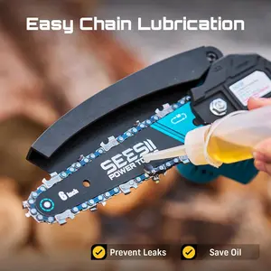 Seesii Mini Chainsaw 6-inch Cordless Handheld Electric Power Chain Saw with 2 Batteries for Tree Trimming Wood Cutting Best Gifts for Father Dad Husband Men Easy Chain Lubrication