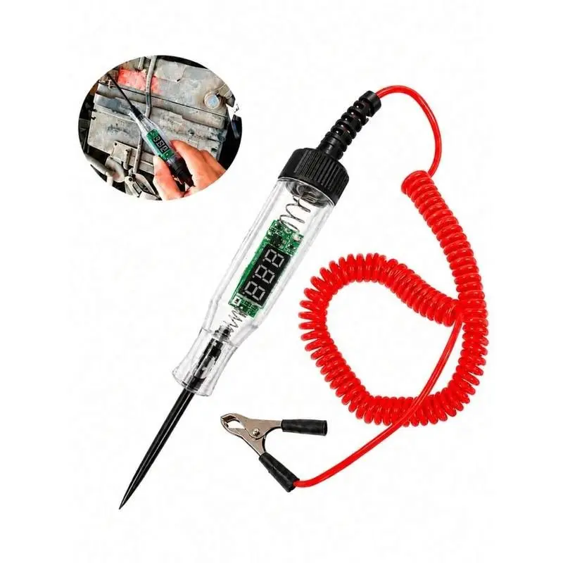 Digital Multimeter for Car Battery Testing with LED Display and Red Wire