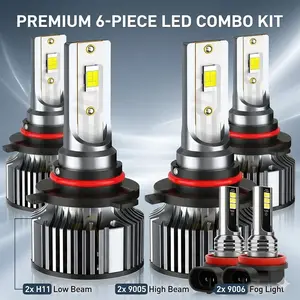 6Pcs 9005 HB3 9006 HB4 H11 LED Headlights Combo, Ultra Bright Front Illumination Auto Lamps, IP68 Waterproof Plug & Play