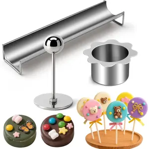 Cake Pop Mold Kit, Stainless Steel Round Cake Pop Mold with 9-Inch Tray, Baking Cake Pop Cutter Mold Set for Home Baking and Birthday Parties