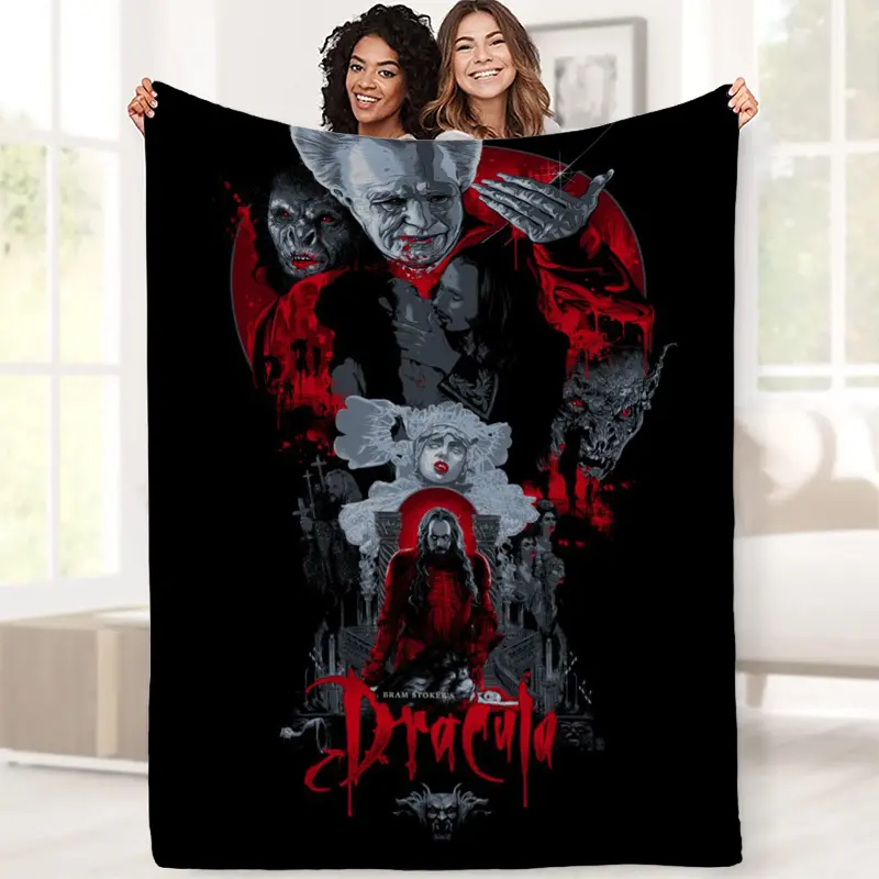 Dracula cartoon theme printed flannel blanket, soft and comfortable, suitable for all seasons, ideal for holiday birthday gifts