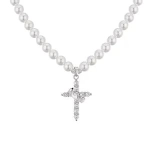 Women's Upgraded Non-Tarnish Jeweled Crown Cross Necklace, Cross Motif Faith Jewelry, Christian Easter Religious Gift for Her, Cross Motif Necklaces, Jeweled Crown Necklaces