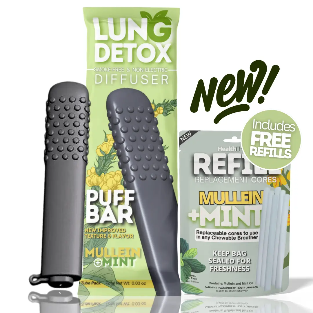 NEW HealthChews Mullein Lung Detox Chewer with Essential Oils for After Quitting Help to Detox and Reduce Cravings Naturally Oil Breath Stick for Smok