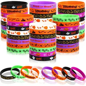 Z-PSD3 64pcs Halloween Party Favors Silicone Bracelets Rubber Wristbands for Halloween Party Trick or Treat Goodie Bag Stuffers Fillers Decorations Accessories Supplies(8 Designs)