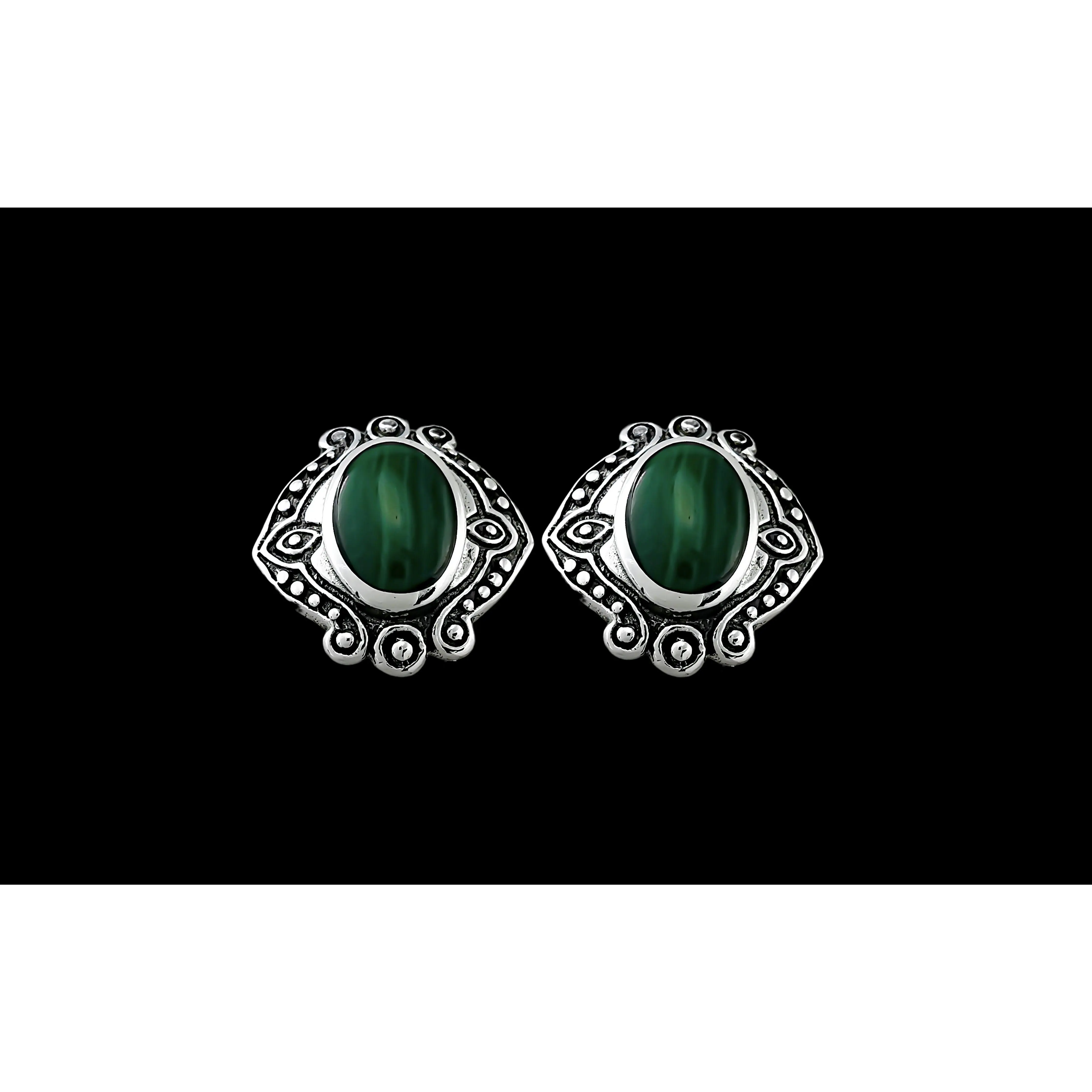 Malachite Wedding Earrings • 925 Sterling Silver • Handcrafted Bridal Jewelry