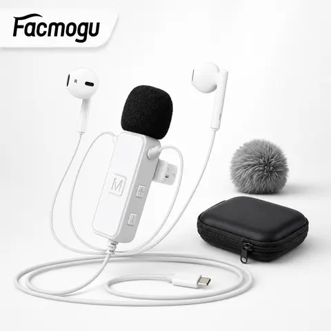 Facmogu Voice-Integrated Wired Headphones with Built-In Sound Card, H2 Cord, 1.5m (1.5-meter cord length) USB-C Cable, Microphone, Zipper Storage Bag, Plug-and-Play Compact Audio Headset for Daily Music Listening, Mobile/PC Recording