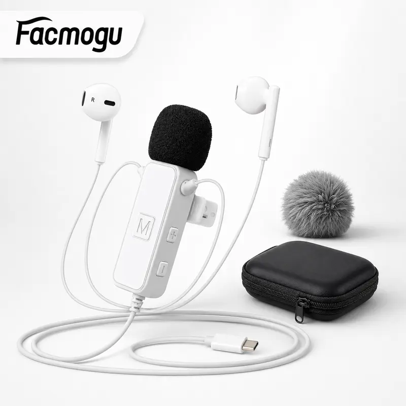 Facmogu Voice-Integrated Wired Headphones with Built-In Sound Card, H2 Cord, 1.5m (1.5-meter cord length) USB-C Cable, Microphone, Zipper Storage Bag, Plug-and-Play Compact Audio Headset for Daily Music Listening, Mobile/PC Recording