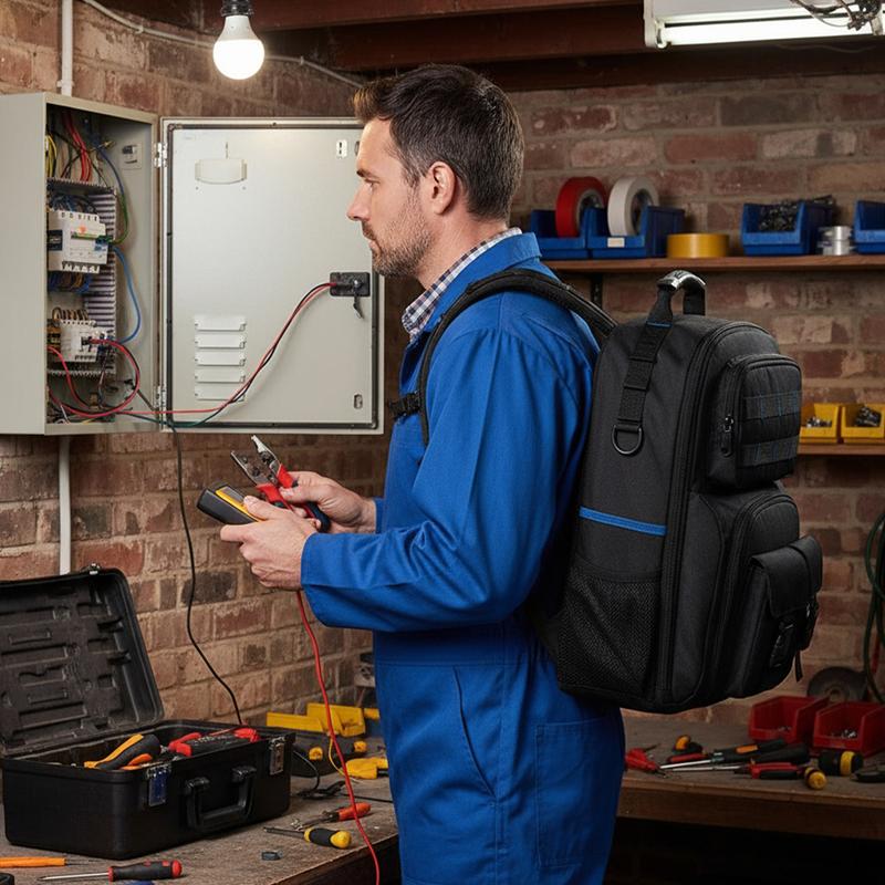 Professional Electrician Tool Backpack - Heavy Duty Waterproof with Removable Organizer, 59 Pockets Large Capacity for Technicians DIYers, 600D Oxford Fabric