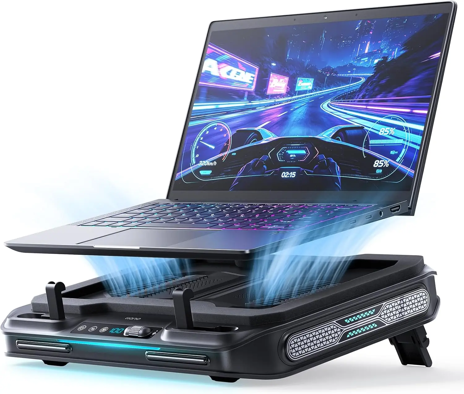 llano V11 Pro Laptop Cooling Pad, Gaming Laptop Cooler RGB Laptop Fan | Laptop Cooling Stand with 4.7 Inch Turbofan, for 14-17.3in Laptop, Adjustable Speed, Dustproof, 3-Port USB Hub, Black
