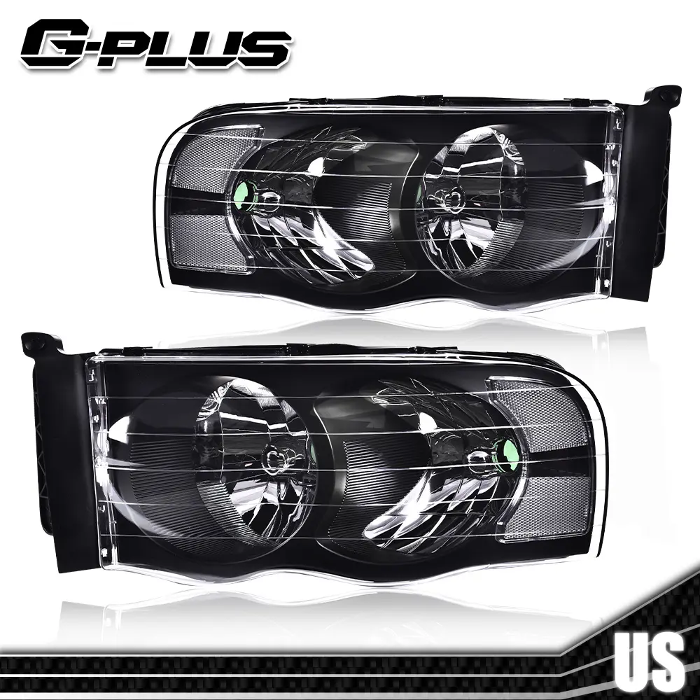 G-PLUS Pair Pack Truck Headlights - Aftermarket Headlights Lighting Assemblies & Components, Fit for 2002-2005 Dodge Ram 1500, 03-05 Ram 2500 3500, Clear/Black, Durable, Easy to Install, Vehicle-Specific Fit, Car Exterior Upgrade, Replace Old Lights