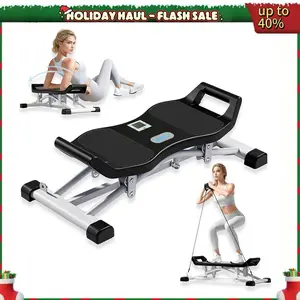 Portable Ski Balancing Stepper with Resistance Bands and LCD Monitor, 300 lbs Capacity Full Body Cardio Machine for Home Gym