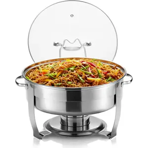 Chafing Dish for Buffet Set, by , Catering  Warmers, Round Dishes, Warmer Tray, Stainless Steel with Glass Cover and Holder, for Parties, Dinners, 4.5 Qt