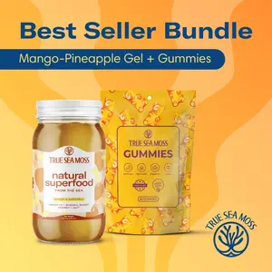 True Sea Moss Premium Bundle: Mango Pineapple Gel (1 Jar) + Sea Moss Gummies – Rich in Essential Minerals & Vitamins – supports overall vitality