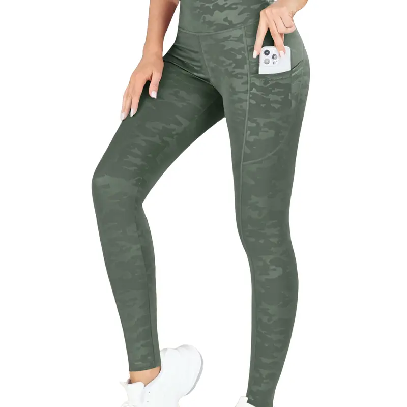 Women's High Waist Yoga Pants with Pockets Camo Pattern, Fitness Workout Pants, Workout Sportswear, Female Gym Clothes, Activewear Bottoms, Butt Lifting Elastic Leggings, Tight Fit, Suitable for All Seasons Casual Wear