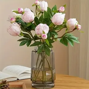 Realistic Artificial Peony Flowers, 6pcs Vibrant Blooms with Leaves, Wedding Engagement Party Home Decor Accessories, Artificial Flower Decoration