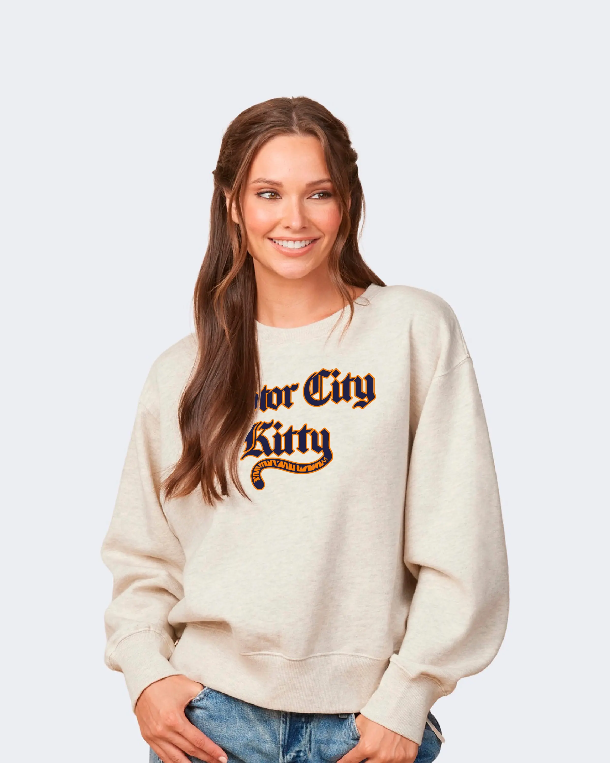 Motor City Kitty Tail Swoosh Women's Boxy Sweatshirt - Ivory