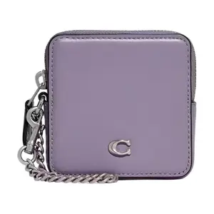 COACH Leather Zip-Around Coin Purse with Silver Hardware for Women in Lavender