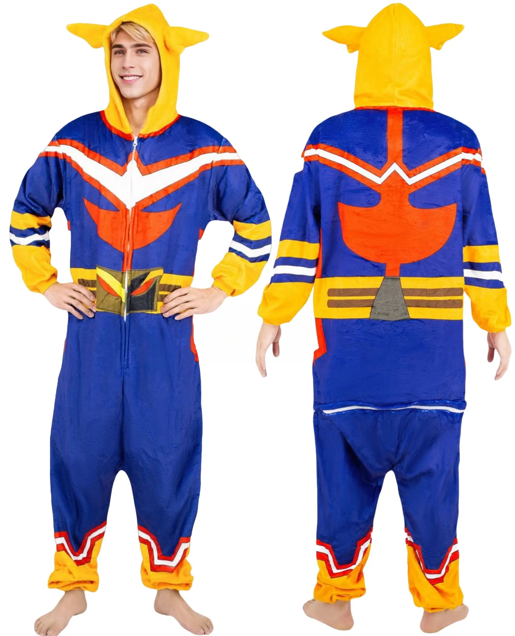 MHA Cosplay Costume, All Might Cosplay Costume Onesie, Anime Izuku Midoriya Teacher Flannel Pajamas for Halloween