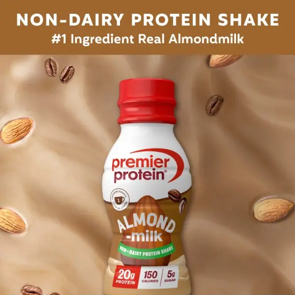 Halal Certified Real Almond Milk Protein Shake - Coffee Flavor, Non-Dairy, Includes Soy, 20g Protein, 5g Sugar, Energy Meal Replacement Drink, Gluten-Free, 11.5 Fl oz (12 Pack)