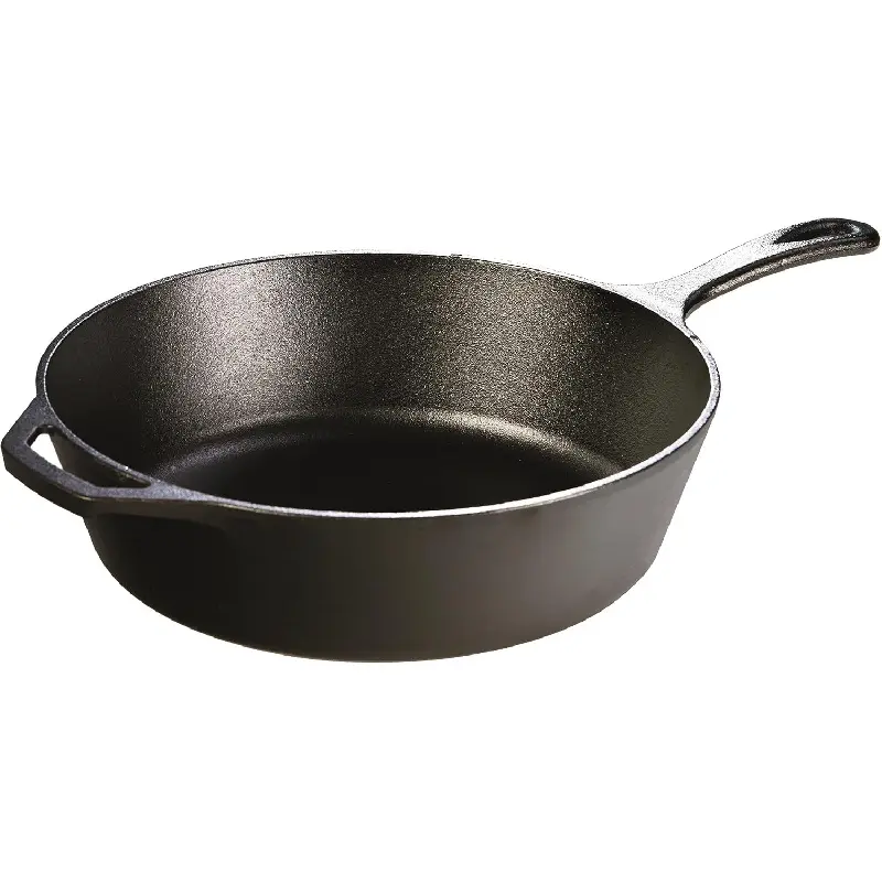 5 Quart Pre-Seasoned Cast Iron Deep Skillet - Signature Teardrop Handle & Assist Handle - Use in the Oven, on the Stove or Grill, or Over a Campfire - Black
