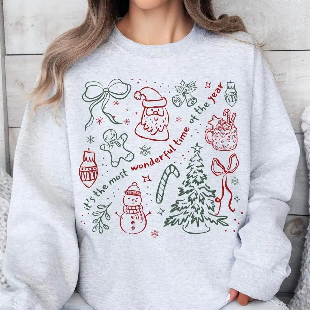 Most Wonderful Time Christmas Sweatshirt, Women's Holiday Crewneck, Festive Xmas Sweater, Cute Christmas Tree Graphic Jumper, Winter Holiday Party Apparel, Cozy Aesthetic Christmas Gift For Women, Seasonal Family Matching Holiday Sweatshirt